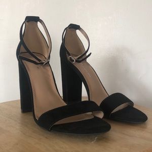 Black Suede Open Toed Heels